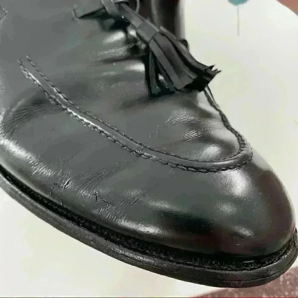 Allen Edmonds Ethan size 9.5 black leather vintage 90s slip on tassel loafers